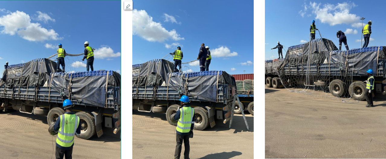Jointech electronic net covering cargo on a bulk cargo truck in Mozambique’s customs ECTS project